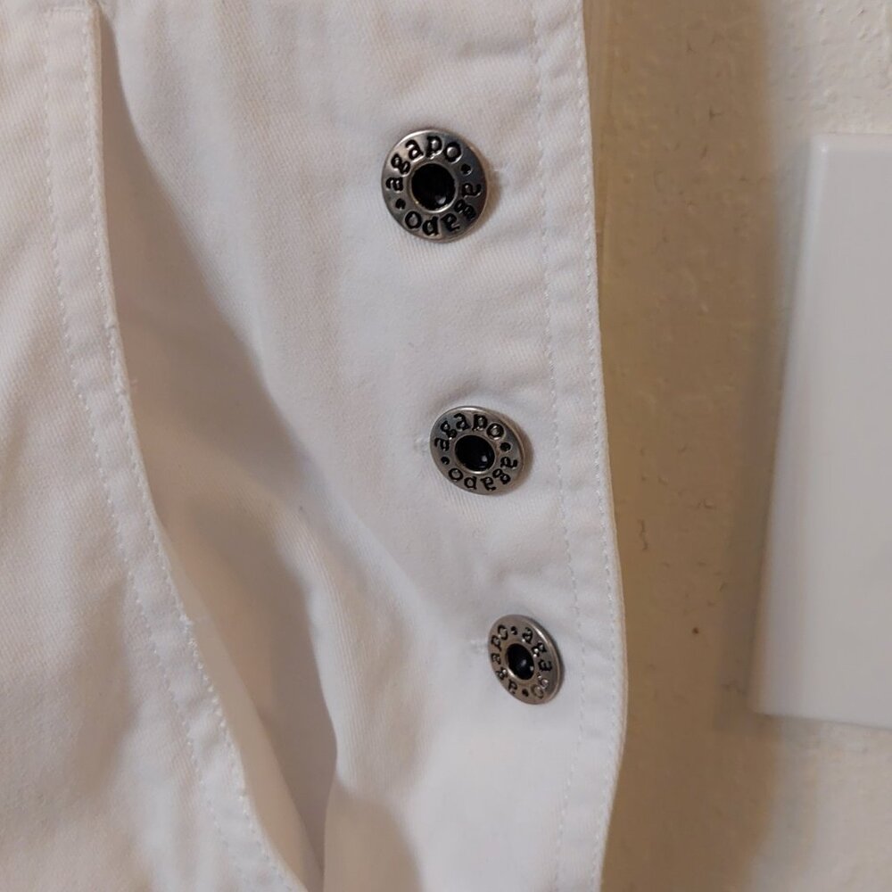 Agapo White Kitty Cat Wide Leg White Denim Overalls - Picture 6 of 8